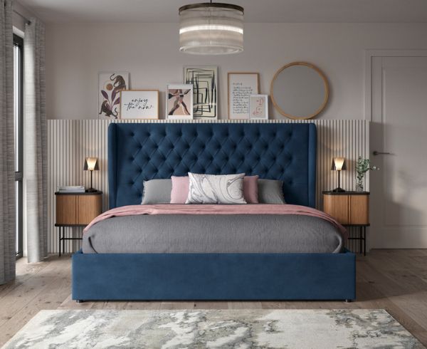 Orianna Upholstered Ottoman Bed Frame navy Orianna Upholstered Ottoman Bed Frame navy